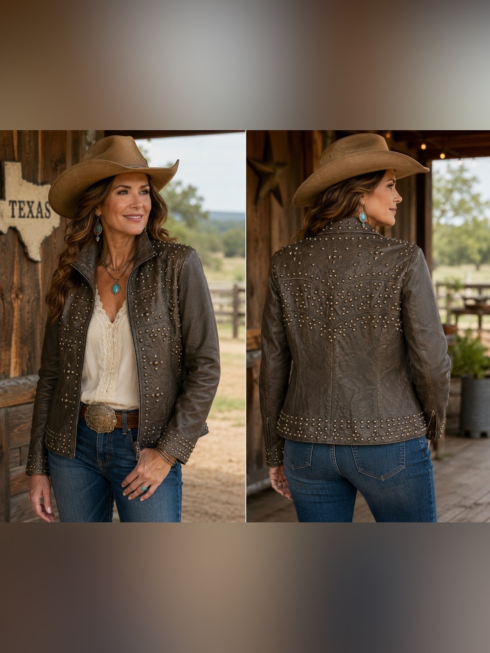 Powder River Outfitters Texas Genuine Leather Studded Western Jacket XL
